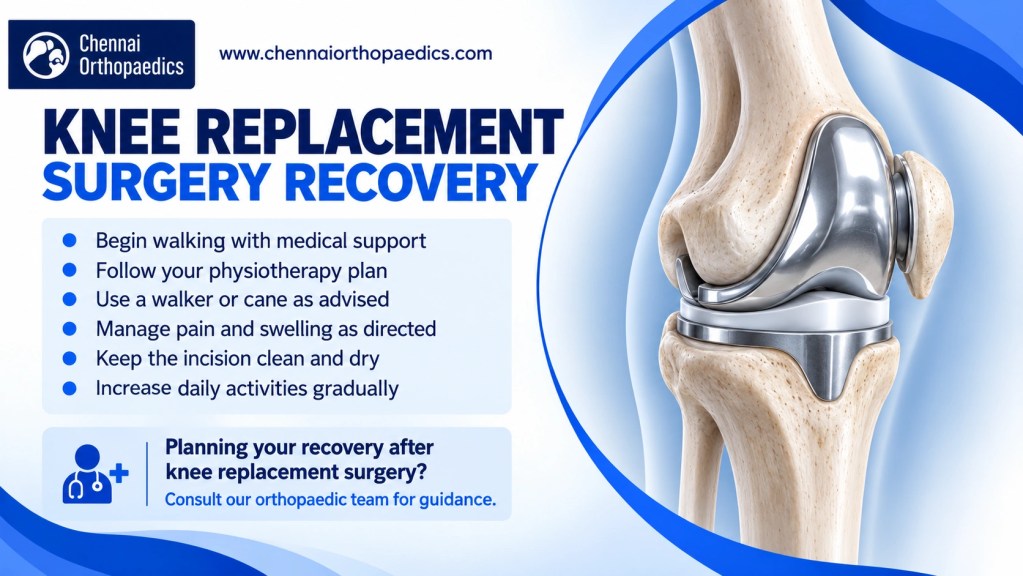 Knee replacement recovery tips: walk with support, follow physio, use a walker, manage pain, keep incision clean, increase activity gradually.
